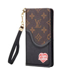 Lv Iphone Wallet Case Brown Black Leather Iphone X 11 12 13 14 15 16 Pro Max Plus