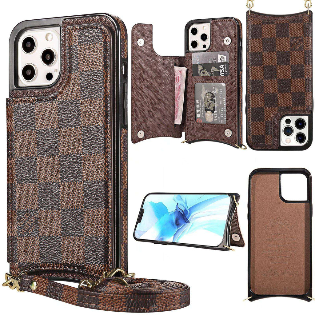 Crossbody Phone Case Designer Checkered Leather For Iphone 11 12 13 14 Pro Max