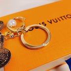 Close-up of gold-tone ring and pearl detail on bear keychain