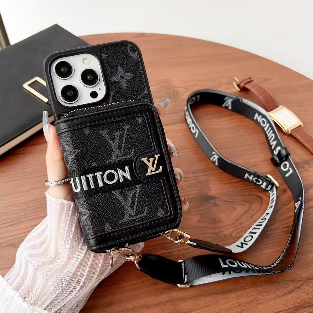 Lv Zipped Wallet Phone Case Crossbody For 12-16 Pro Max Plus