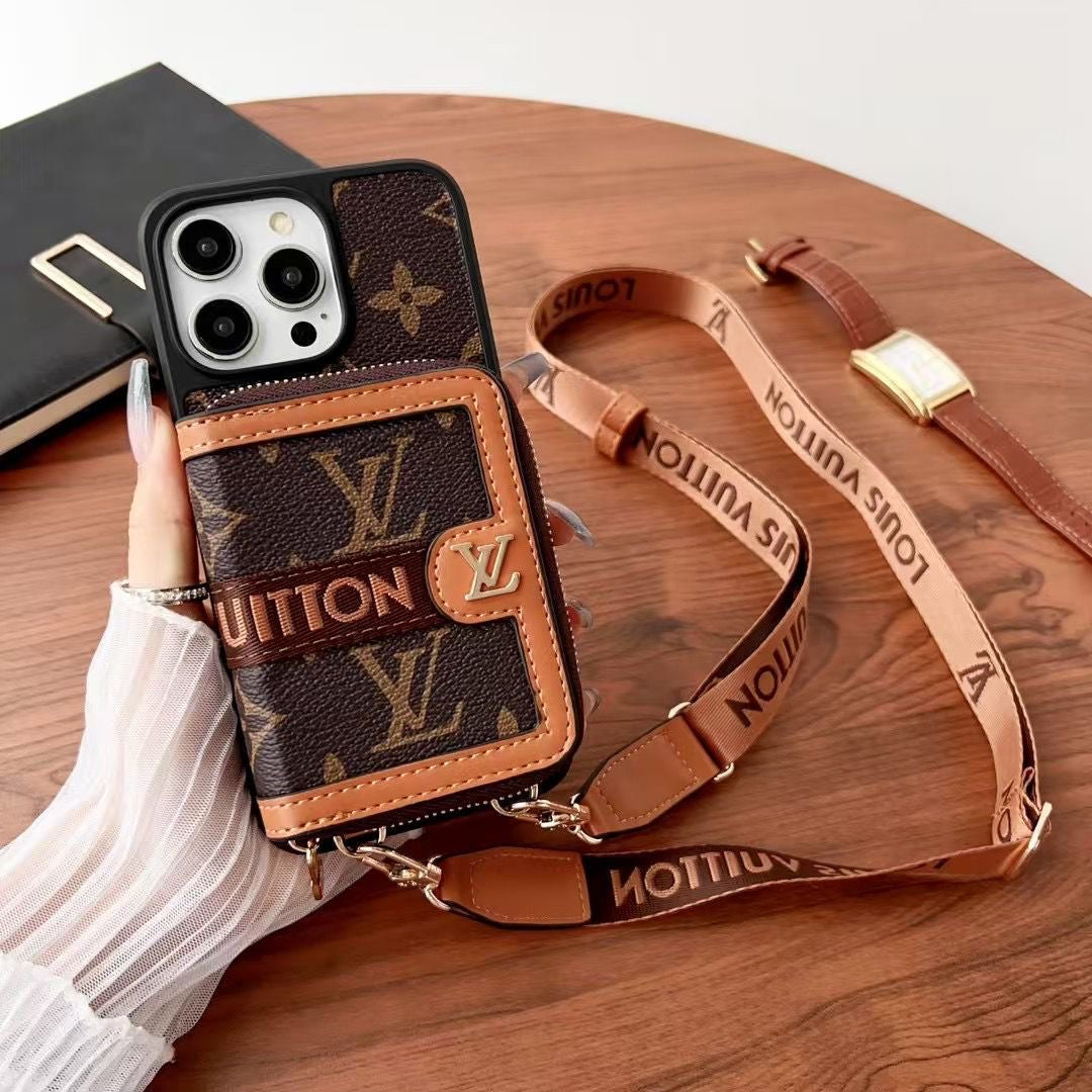 Lv Zipped Wallet Phone Case Crossbody For 12-16 Pro Max Plus
