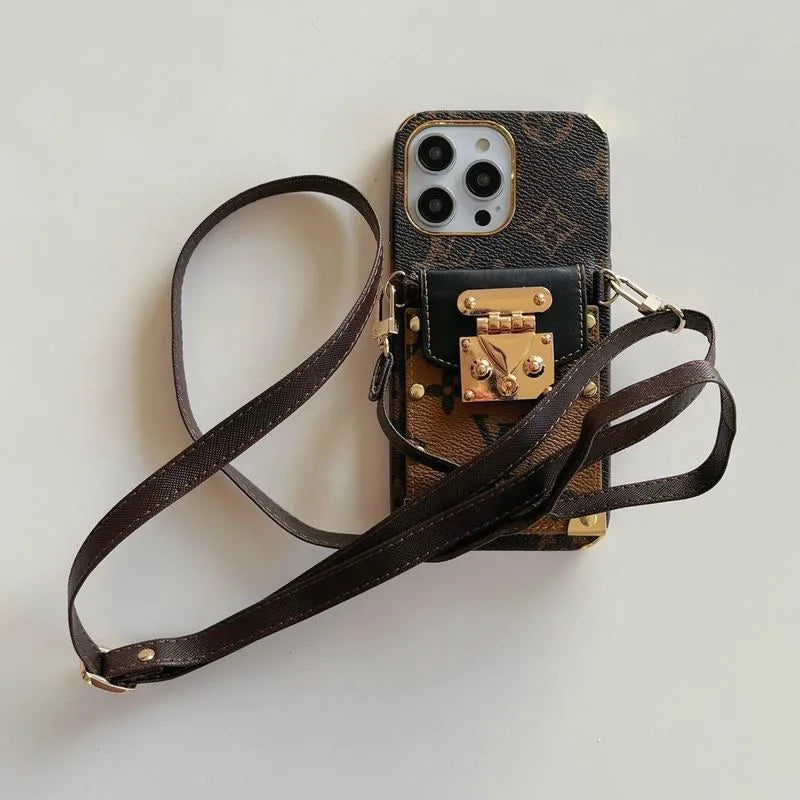 Lv Monogram Crossbody Phone Case For Iphone 11 12 13 14 15 16 Pro Max
