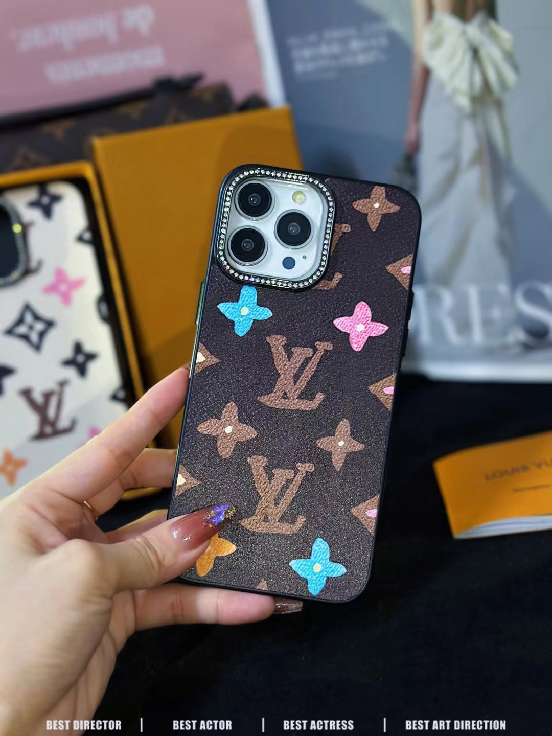 Lv Monogram Rhinestone Iphone Case 12 13 14 15 16 Pro Max