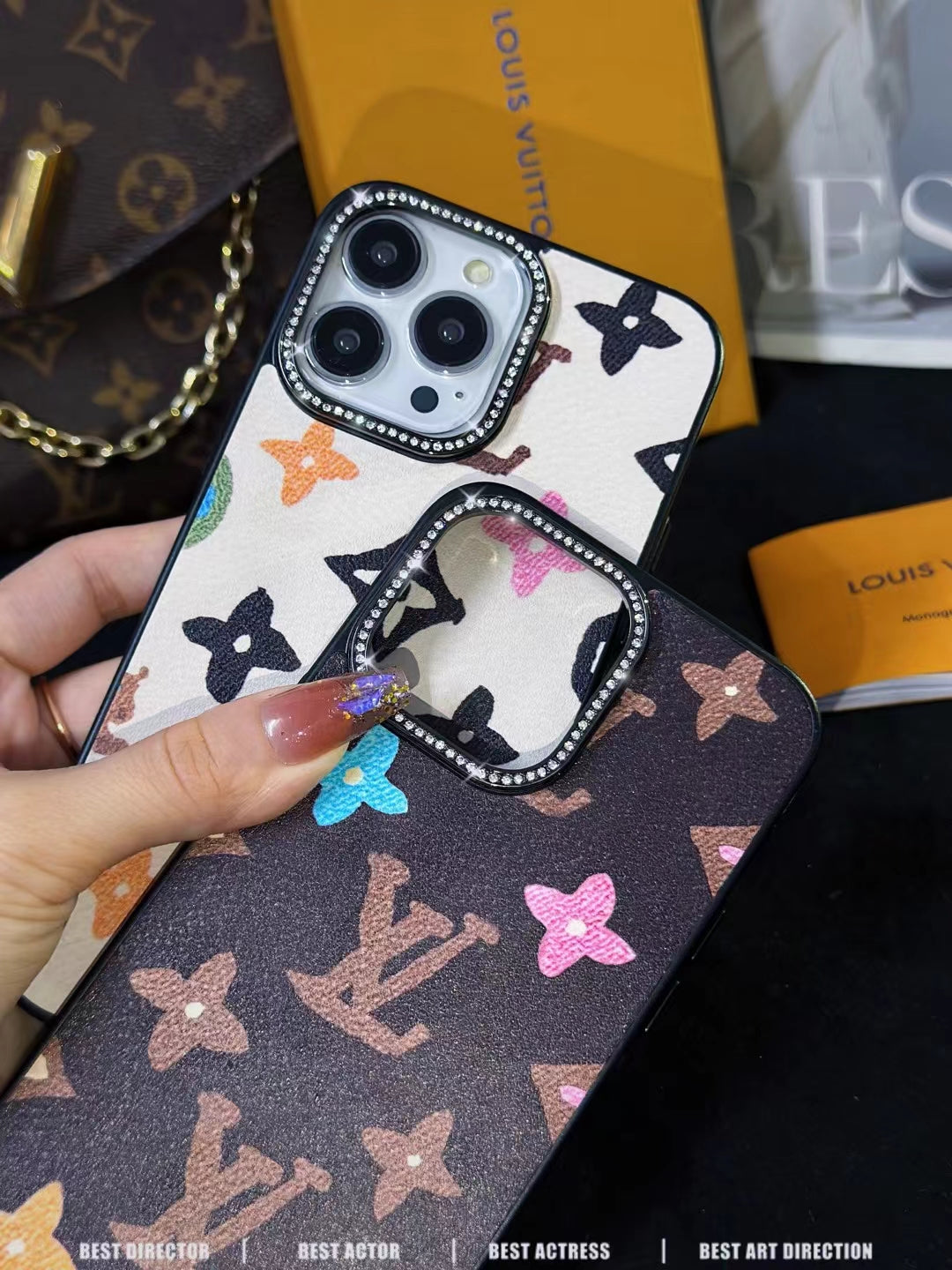 Lv Monogram Rhinestone Iphone Case 12 13 14 15 16 Pro Max